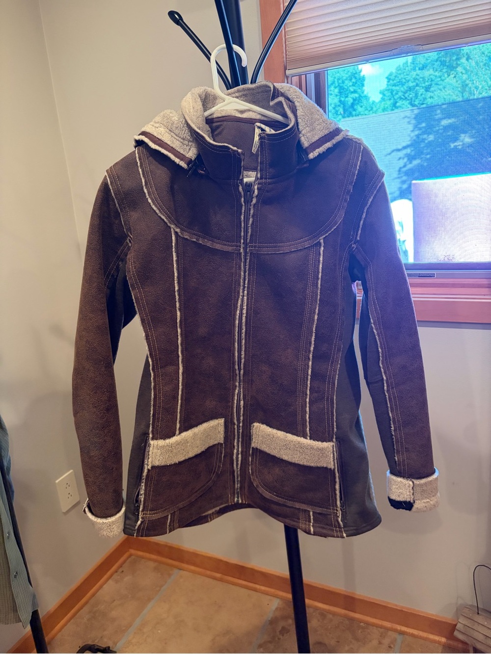 Women's Brown Teddy-Lined Zip Front Jacket